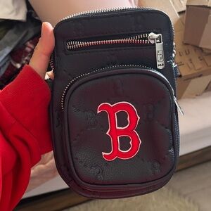 MLB Black Leather Belt Bag with Red 'B' Logo